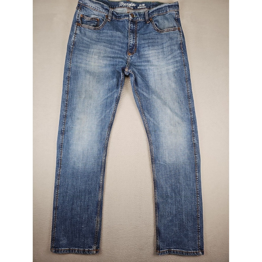 Wrangler Retro Slim Straight Jeans Men's 36x33 Blue Denim Stretch Medium Wash